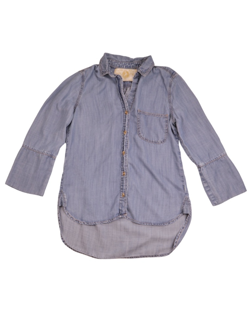 Bella Dahl Denim Button Down Small Soft Chambray Shirt High Low Blouse